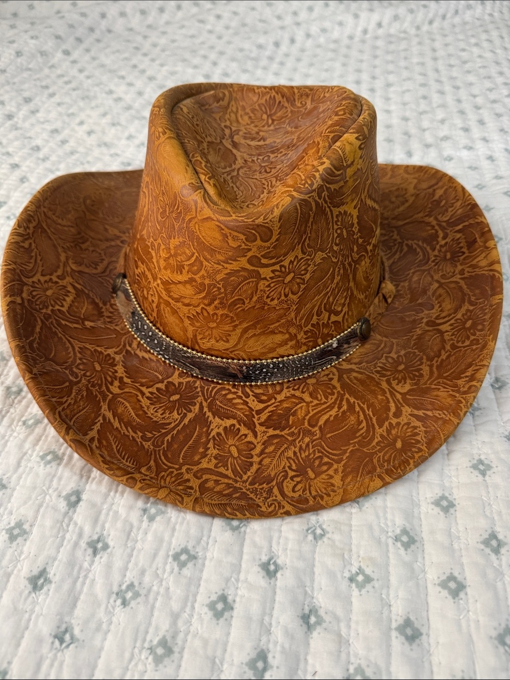 Men's Brown Floral Embossed Western Hat 23” (XL)